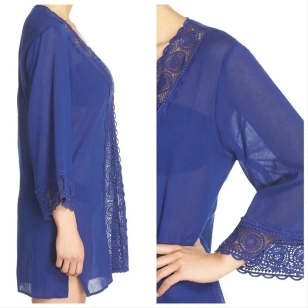 La Blanca Island Fare Crochet Trim Tunic Swim Cover Up